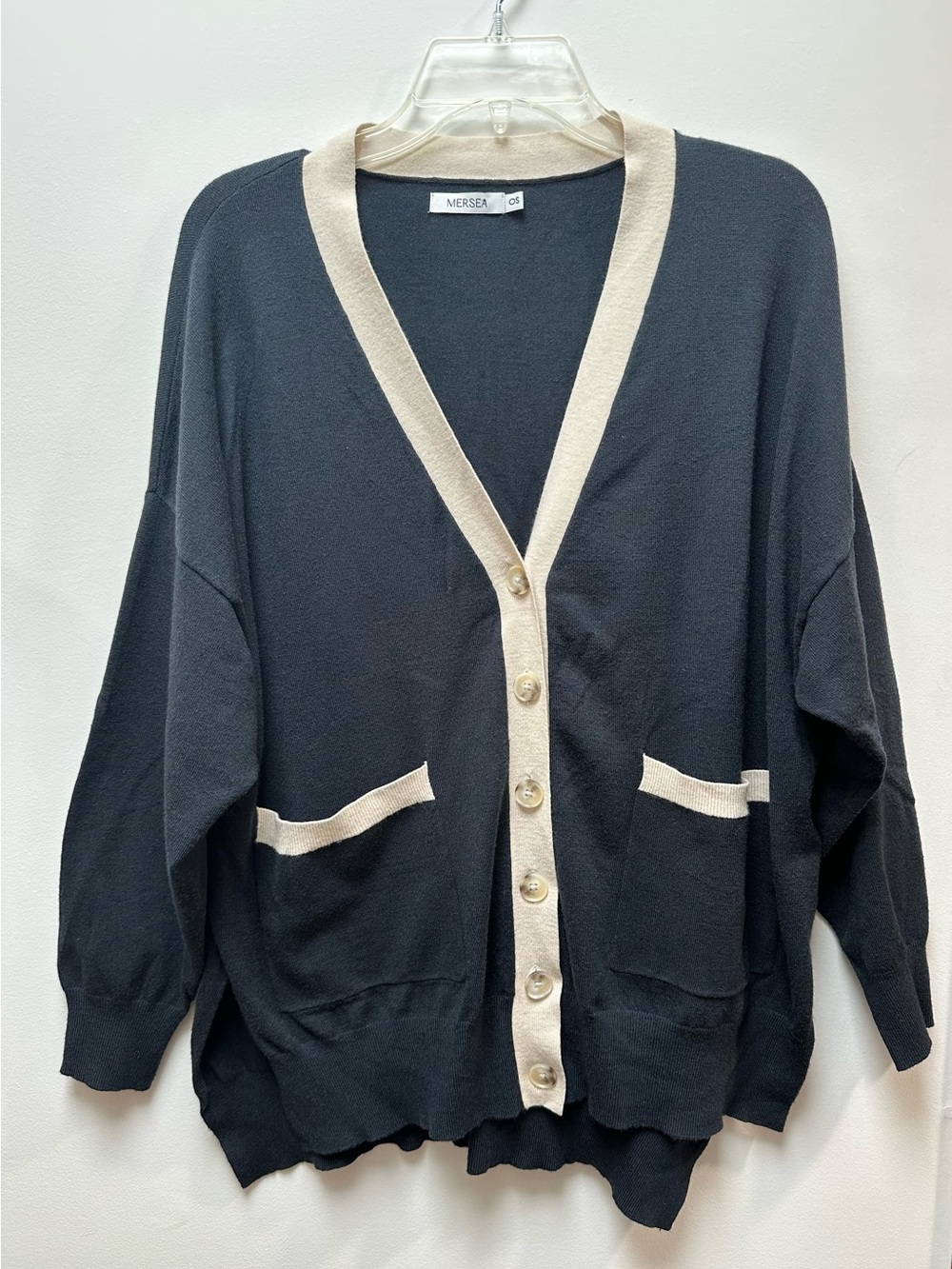 Mersea Women’s Charcoal Gray and Cream Button Cardigan Sweater Size O/S